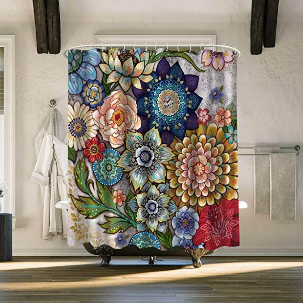 Shower Curtain for Bathroom, Colorful Flower set - Picture 3 of 3